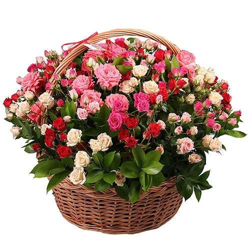 Фото товара 101 кустовая роза в корзине