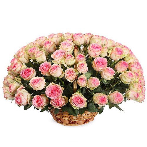 Фото товара 101 розовая роза в корзине