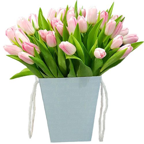 Фото товара 35 тюльпанов в квадратной коробке