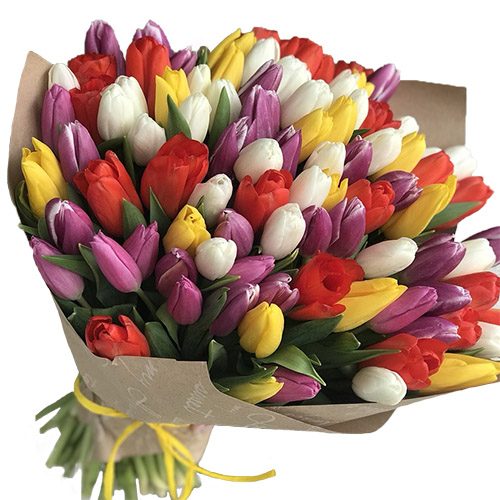Фото товара 101 тюльпан микс (4 цвета) в крафт