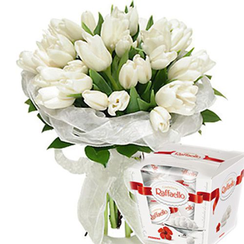 Фото товара 25 тюльпанов и "Raffaello"