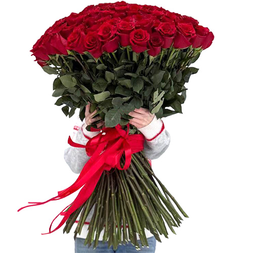 Фото товара 101 роза "Фридом" метровая